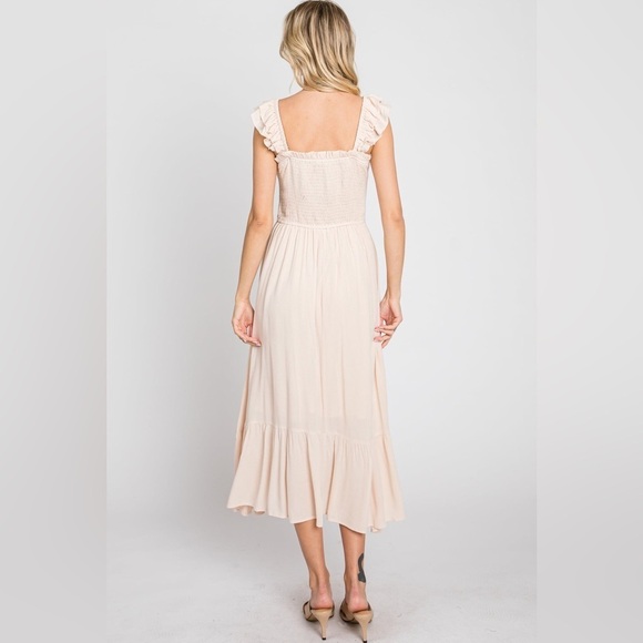 NWT Jodifl Women’s Cream Boho Cottage Core Maxi Ruffle Smocked Dress Sz 2X - Picture 6 of 16